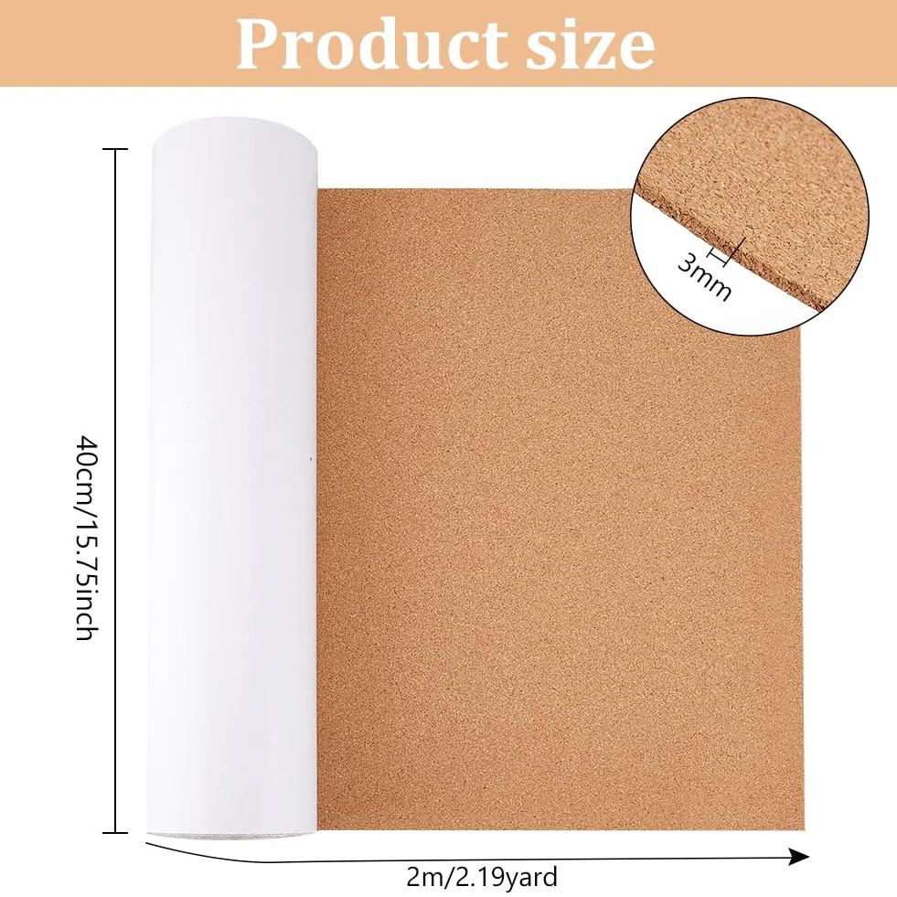 BENECREAT Rotolo di Sughero Autoadesivo 40x200 cm 3 mm per Bacheche Fai-Da-Te