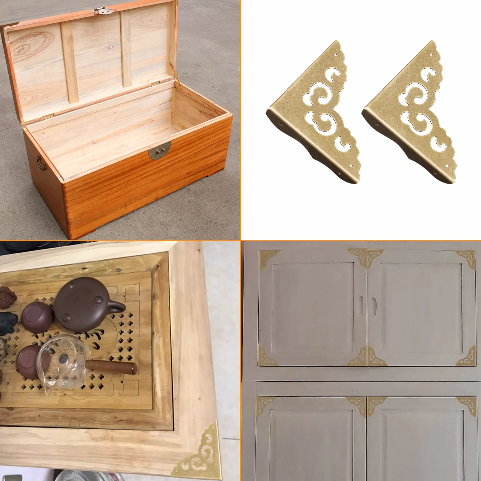Morobor Protezioni angolari in ottone anticato, 4 pezzi, protezione decorativa per bordi in metallo, protezioni per angoli per scatole di legno, scatole regalo da scrivania