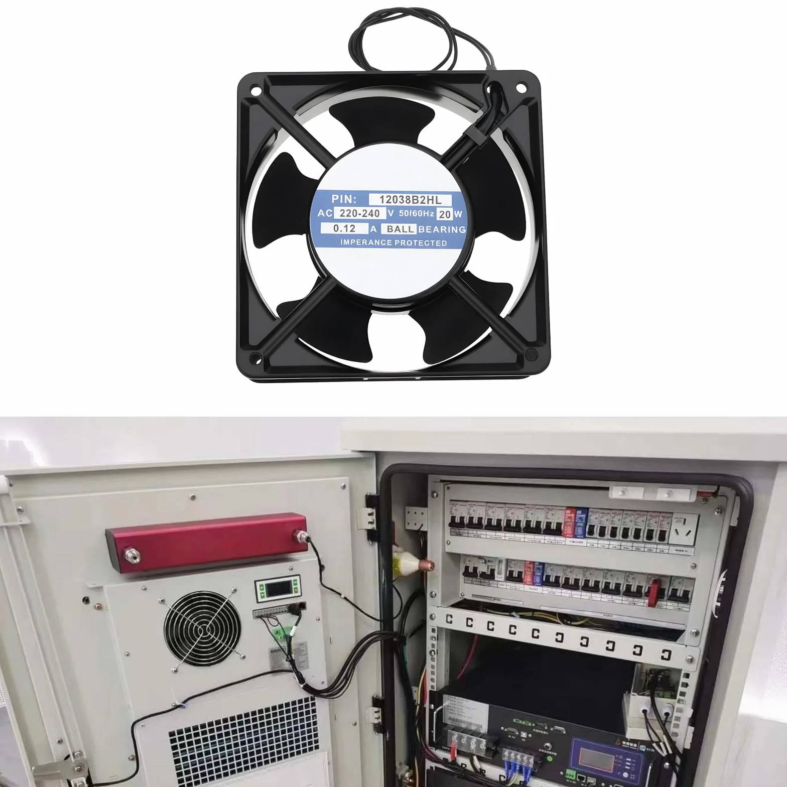 Ventola di Raffreddamento Assiale A 2 Pin 220-240 V 0,12 A 20 W 12038B2HL Adatta per Quadri Elettrici Industriali Saldatrici