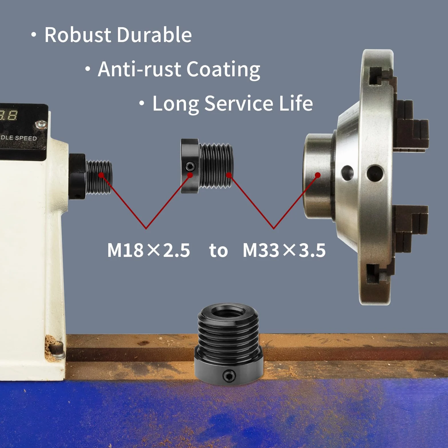 Adattatore mandrino per paletta per tornio per la lavorazione del legno Convertire M18X2.5mm a M33X3.5mm Adattatore Accessori per utensili di tornitura