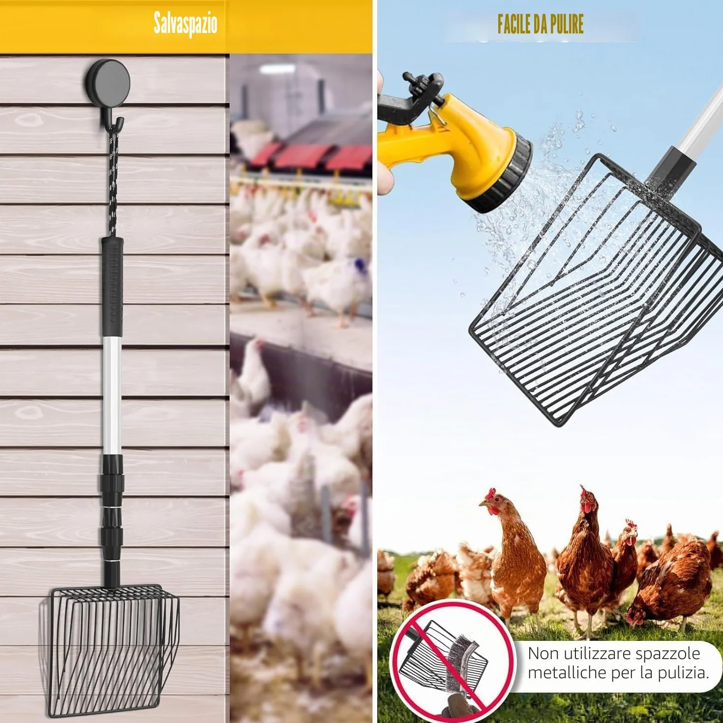 1 x Accessori per pollaio Pala per escrementi e setaccio, separazione feci e detriti dalla sabbia, lettiera per galline