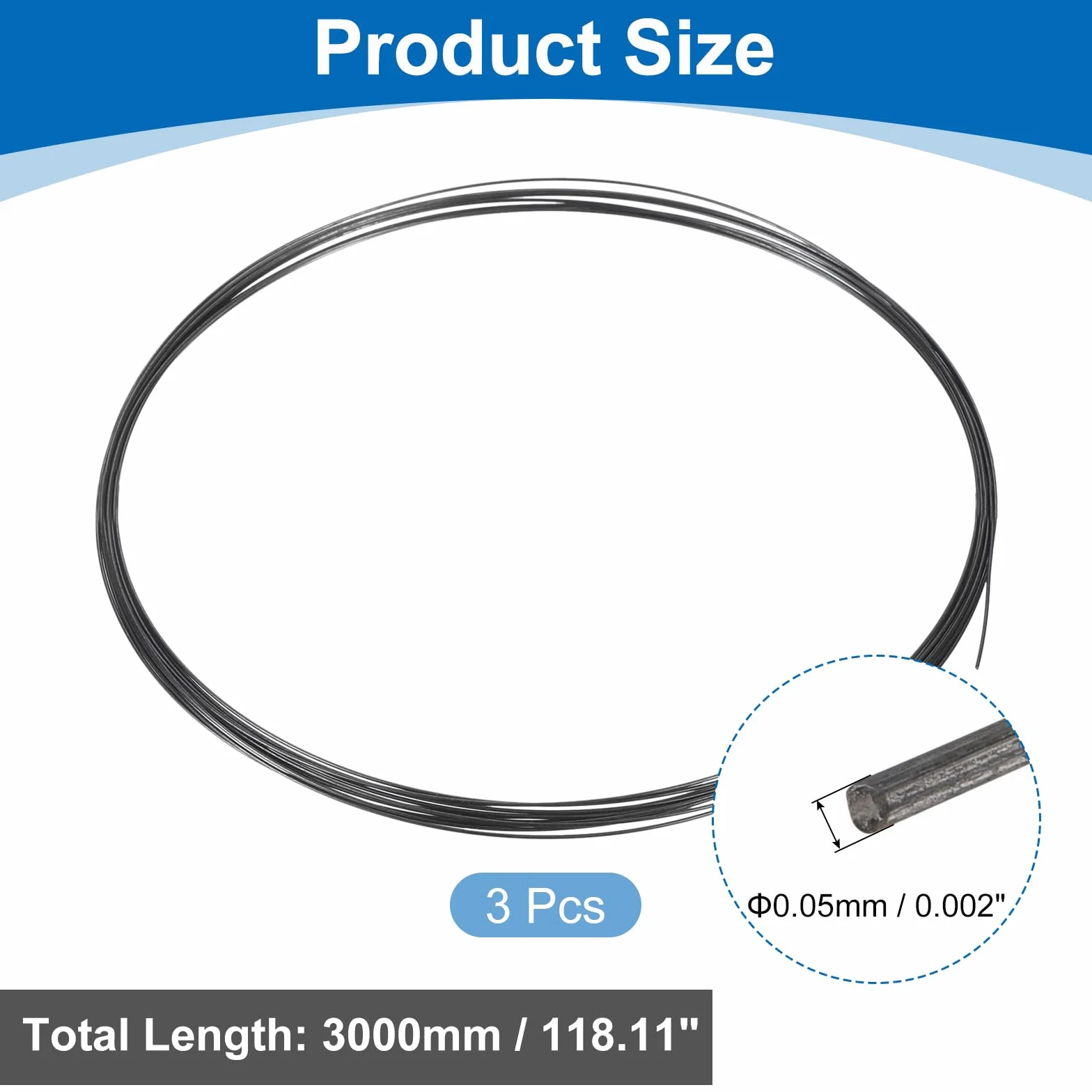 QUARKZMAN 3 Pezzi Filo Tungsteno 99.95% Alta Purezza Filo Tungsteno 0.05mm Diametro X 3 Metri Lunghezza Filamento Tungsteno Bobina In metallo Per Produzione Lampadine Industria Elettronica