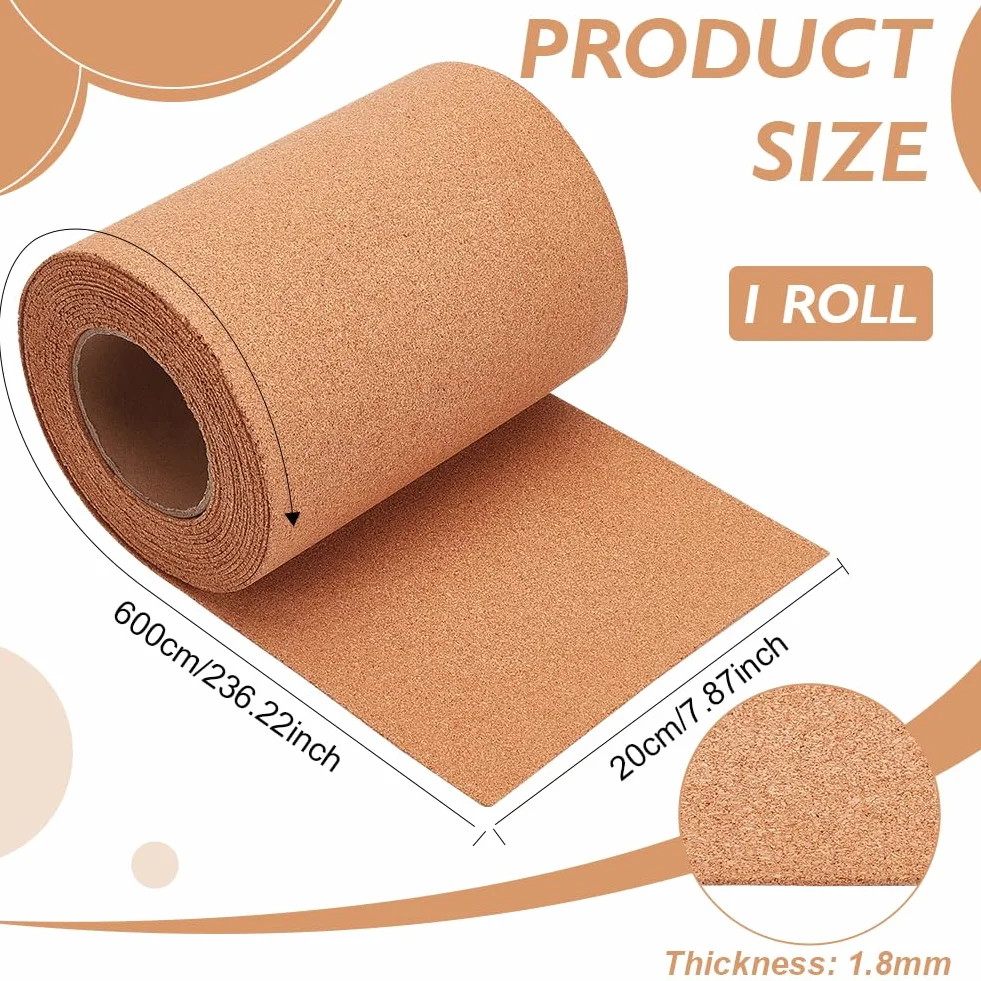 BENECREAT Rotolo di sughero naturale 600x20 cm 2 mm per bacheca decorazione murale fai da te