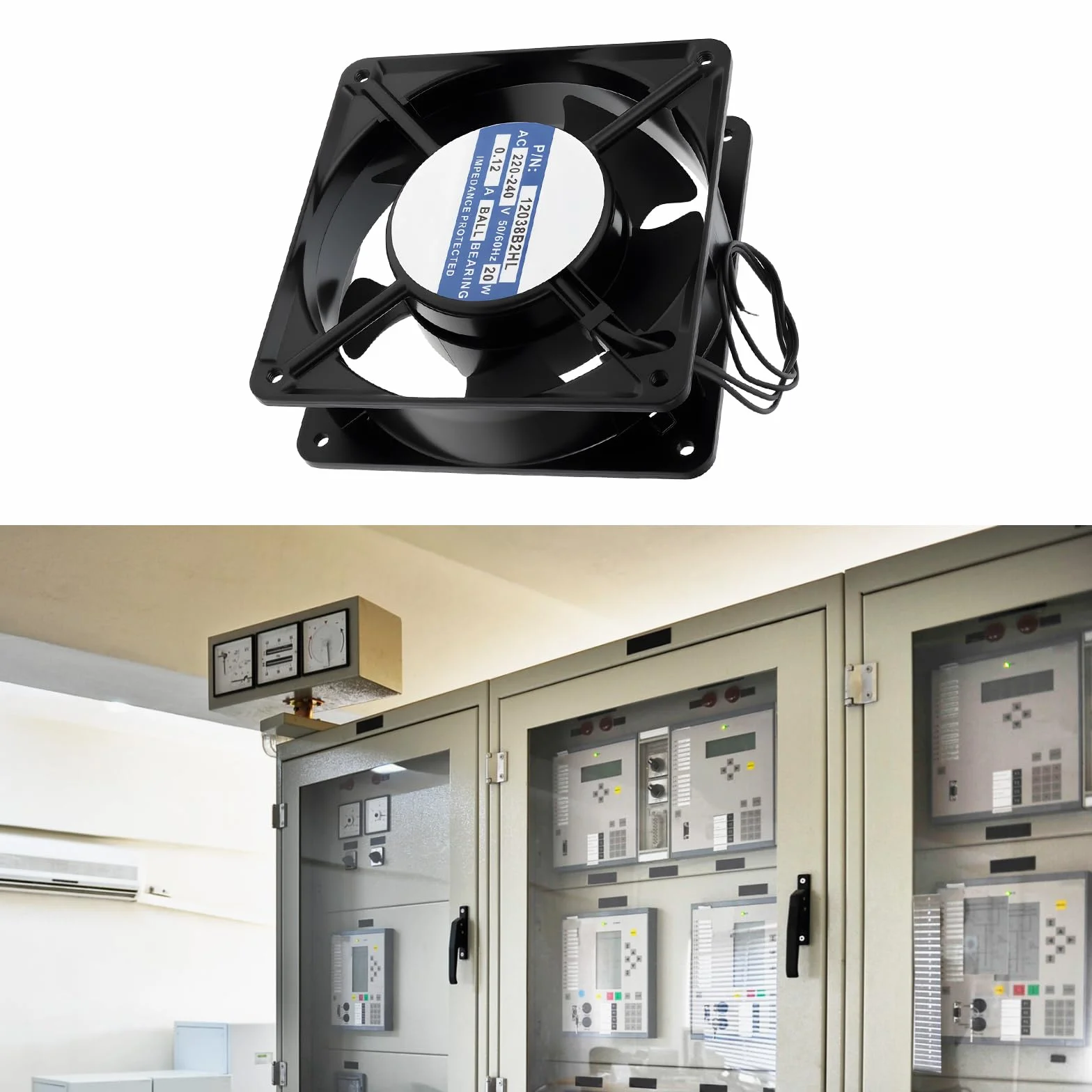 Ventola di Raffreddamento Assiale A 2 Pin 220-240 V 0,12 A 20 W 12038B2HL Adatta per Quadri Elettrici Industriali Saldatrici
