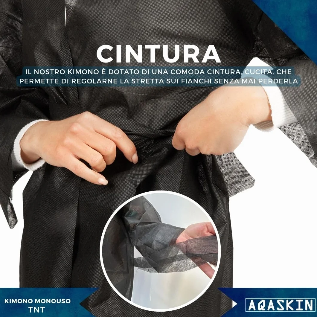 Kimono Monouso Estetista in TNT 30gr/m2 - Confezioni da 20 pz - SCONTI QUANTITà - Confezionati singolarmente - Dimensioni 100x140cm - Tasca e Cinturino
