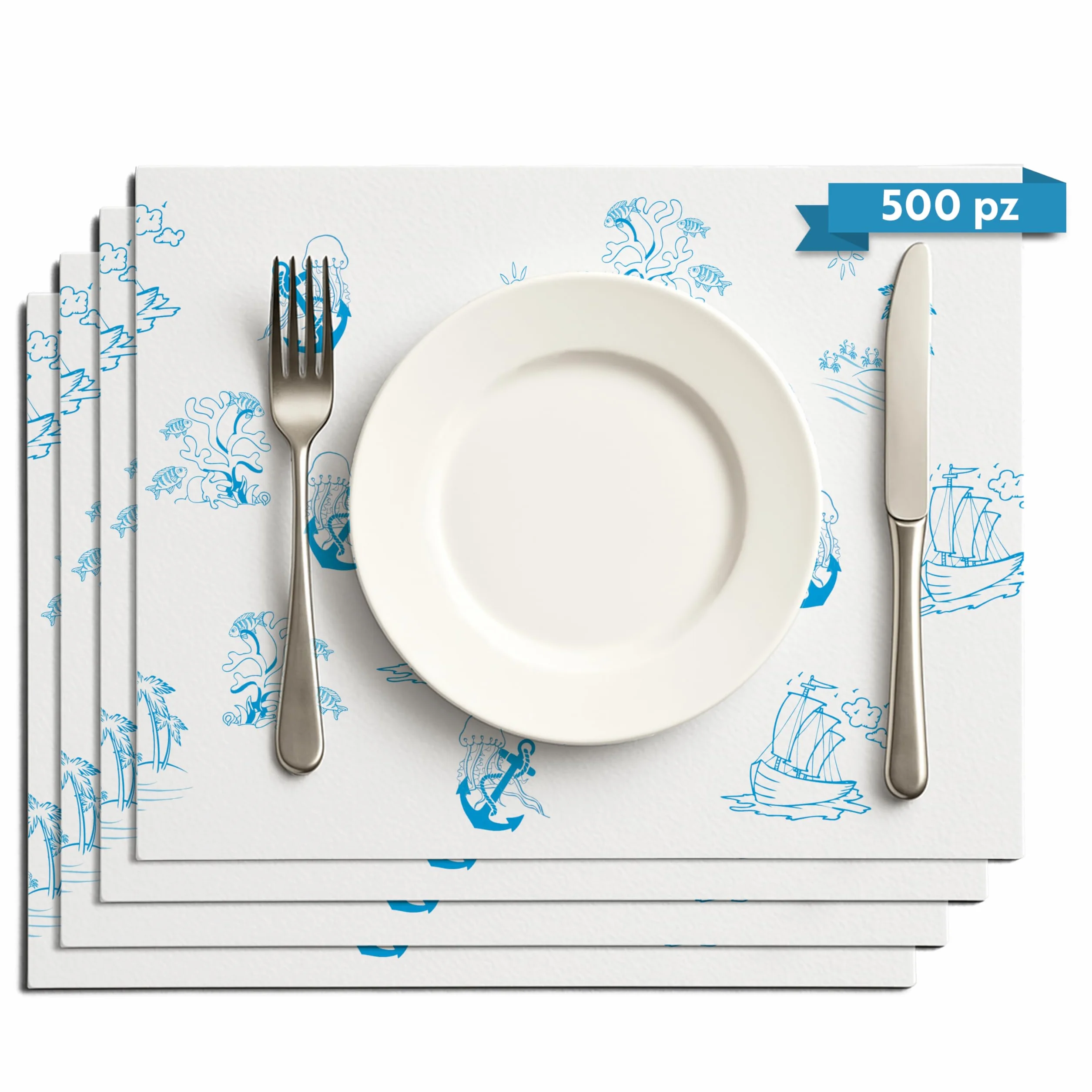 GIORDANO Cart 500 Tovagliette Carta Monouso Kraft Bianca Goffrata Oasi Marina - Tovagliette Americane Usa e Getta Resistenti
