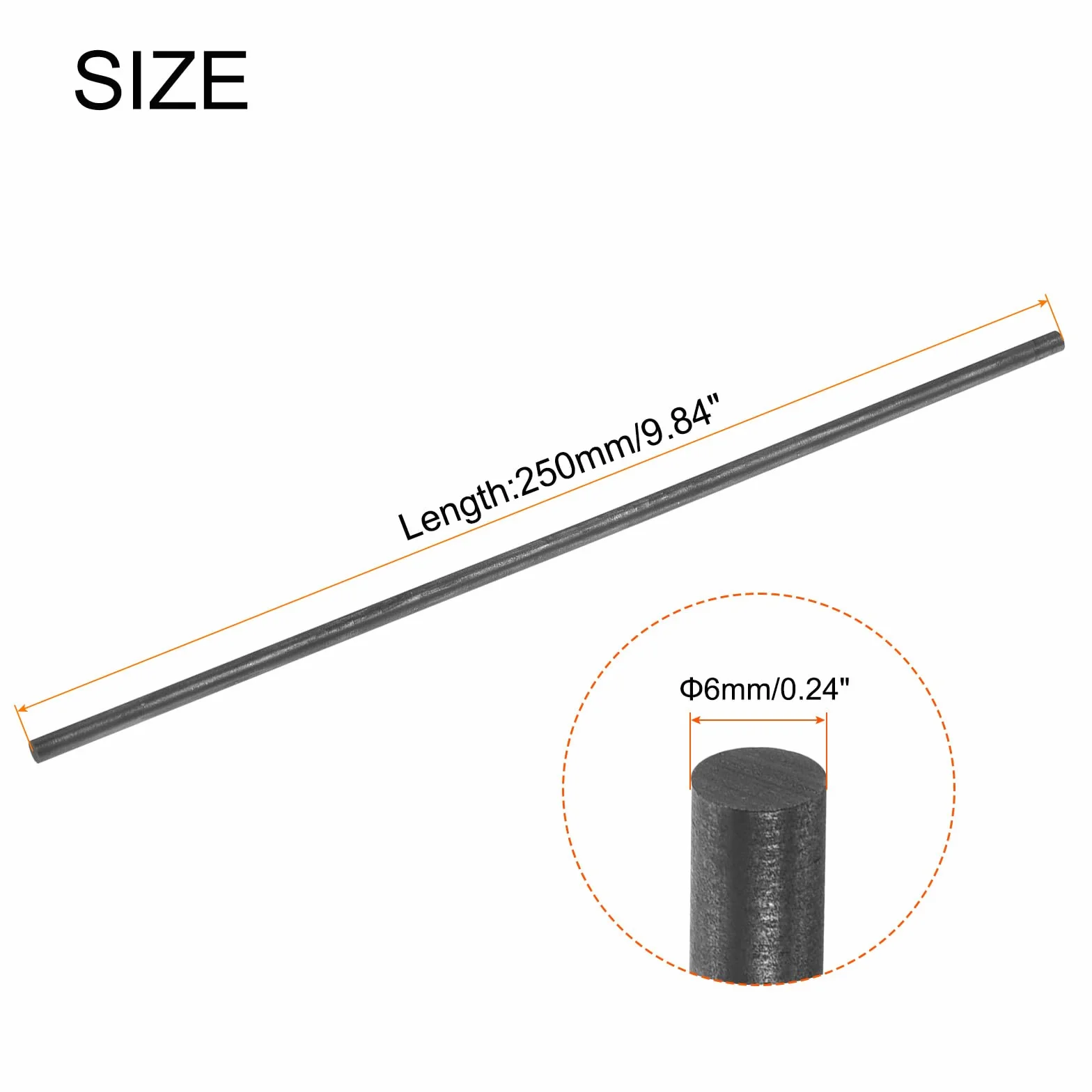 Astina in Grafite Cilindrica 250x6mm Nero per Elettrodi, Crogioli, Confezione da 3