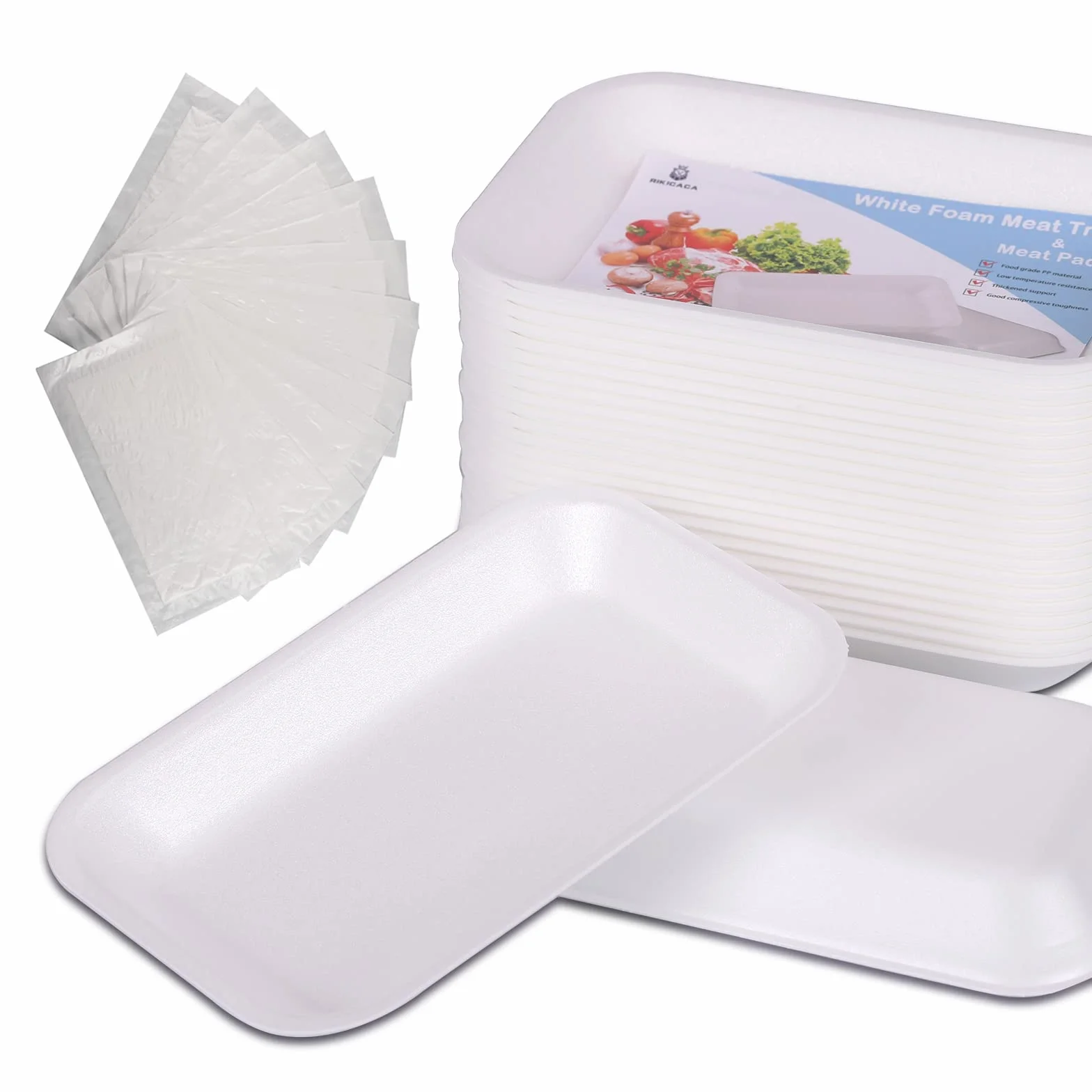 Vassoi per carne in polistirolo bianco 25 pezzi 20x13x2,3 cm con cuscinetto assorbente