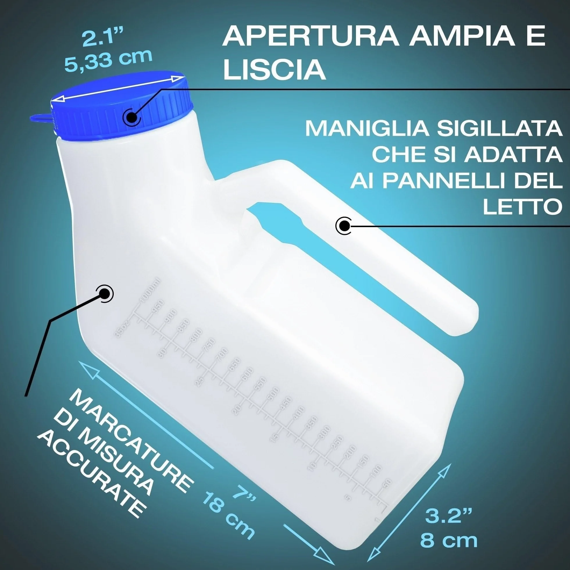 Urinatoio da Uomo 1000mL Plastica Spessa con Coperchio Fluorescente 2 Pezzi - Catino da Letto con Tappo Anti Goccia Portatile