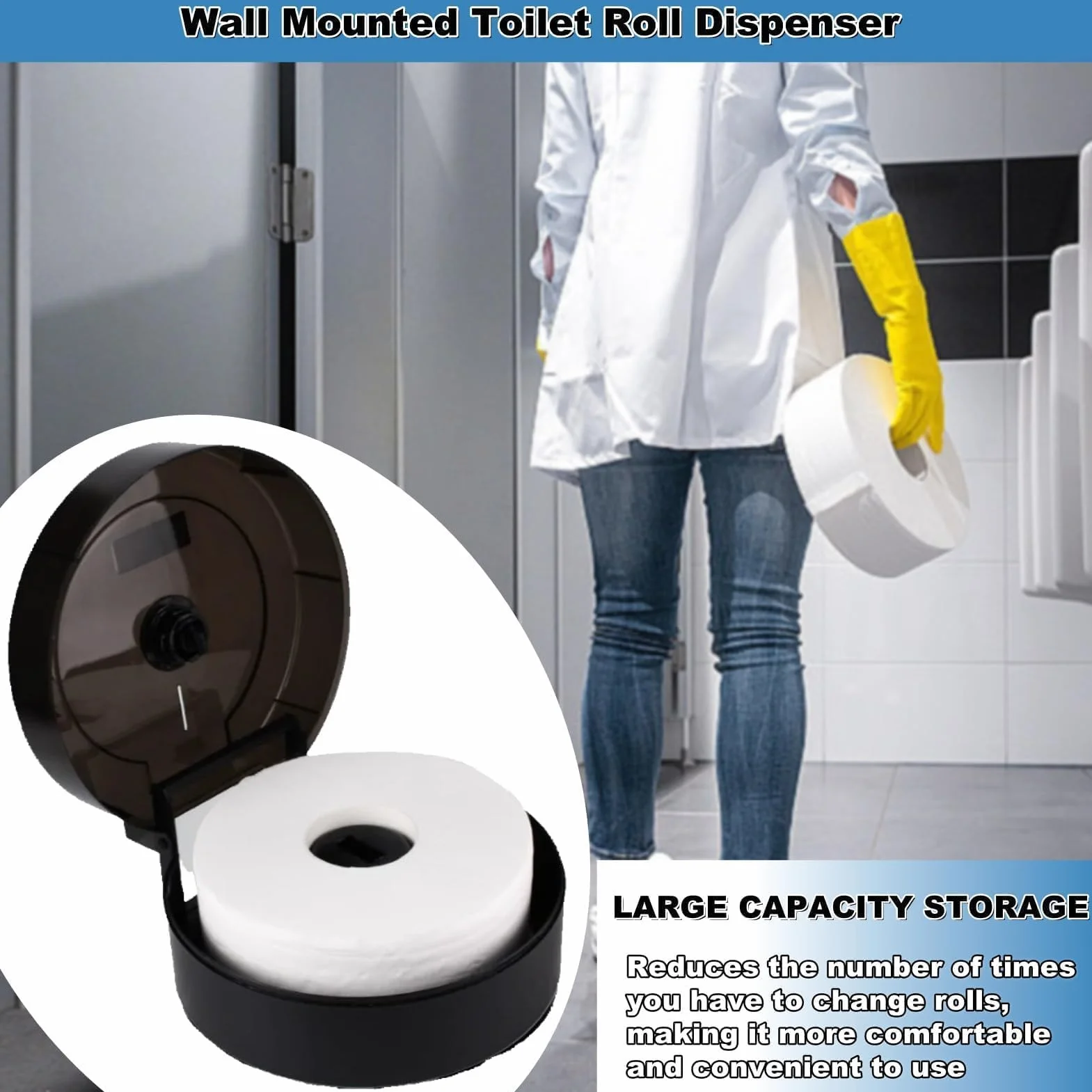 HERCHR Dispenser Carta Igienica a Parete, Jumbo Rotolo Singolo, Diametro Inferiore 24 cm Nero