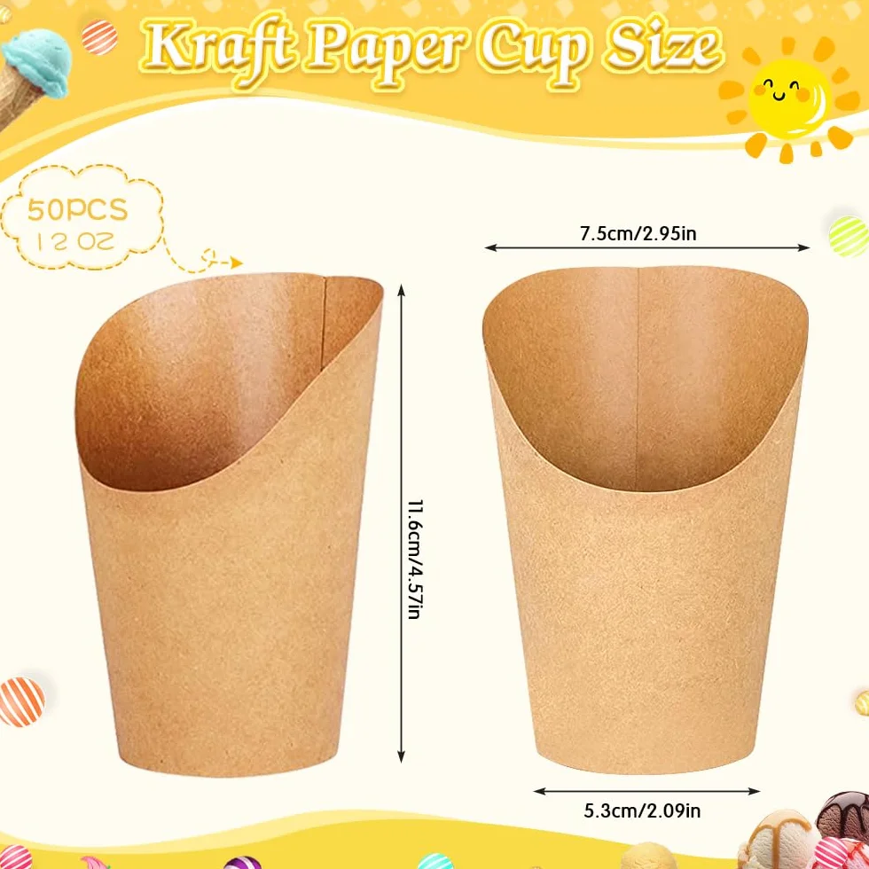 REFORUNG 50 Pz Contenitori per Patatine Fritte 12oz Tazze di Carta Kraft per Snack