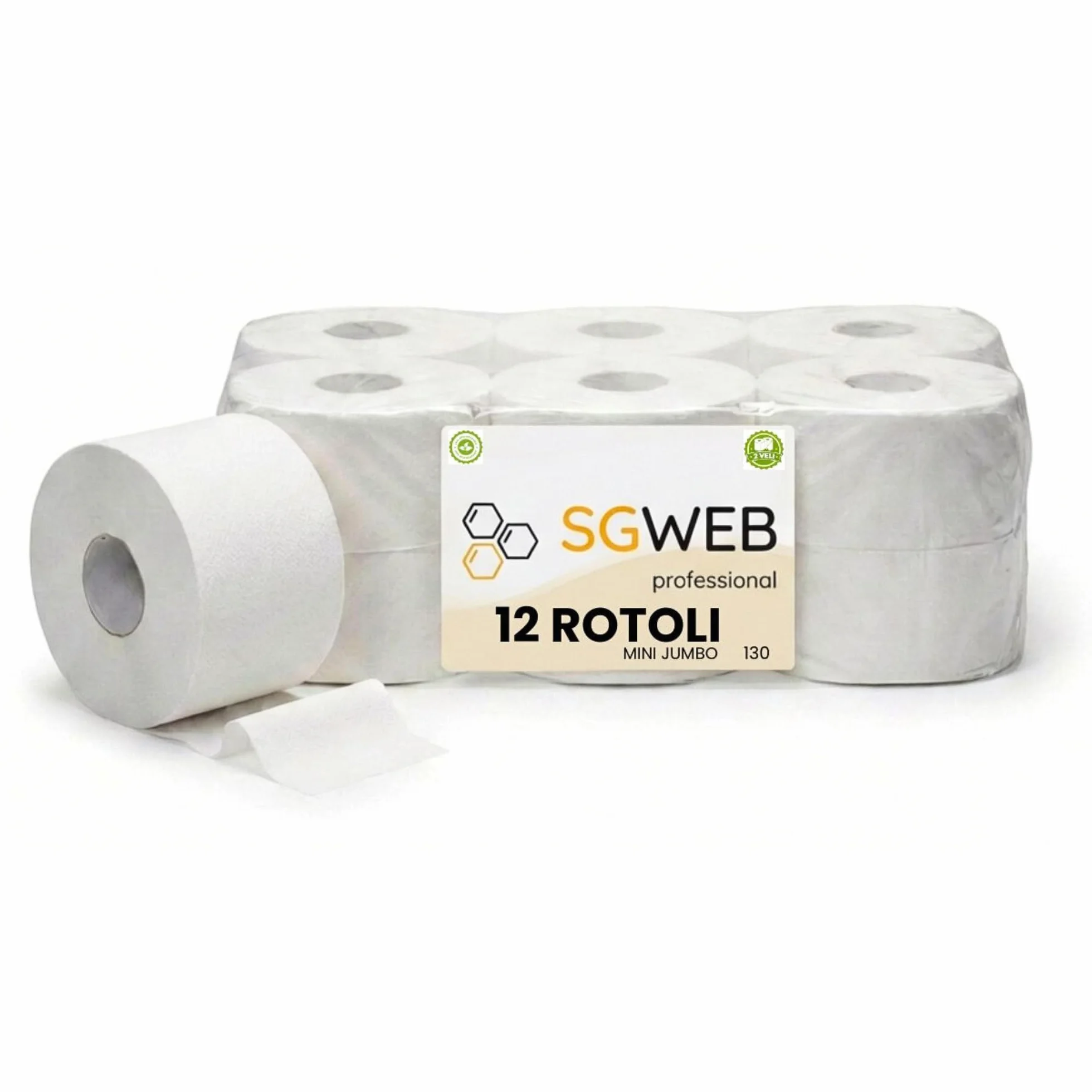 Carta Igienica Mini Jumbo 2 Veli 130 Metri Rotoli Compatibile Dispenser Alta Assorbenza Made in Italy