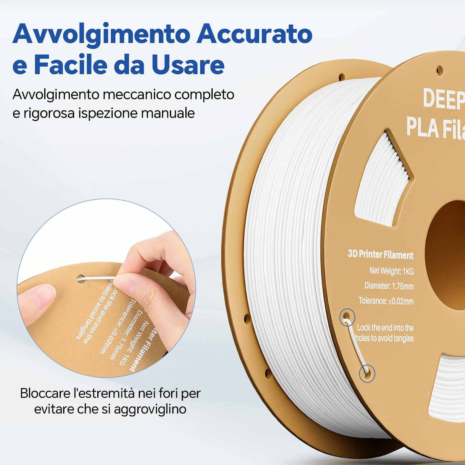 DEEPLEE Filamento PLA 1.75 mm 1 kg Legno Naturale Precisione Dimensionale ±0.02 mm per Stampanti 3D FDM