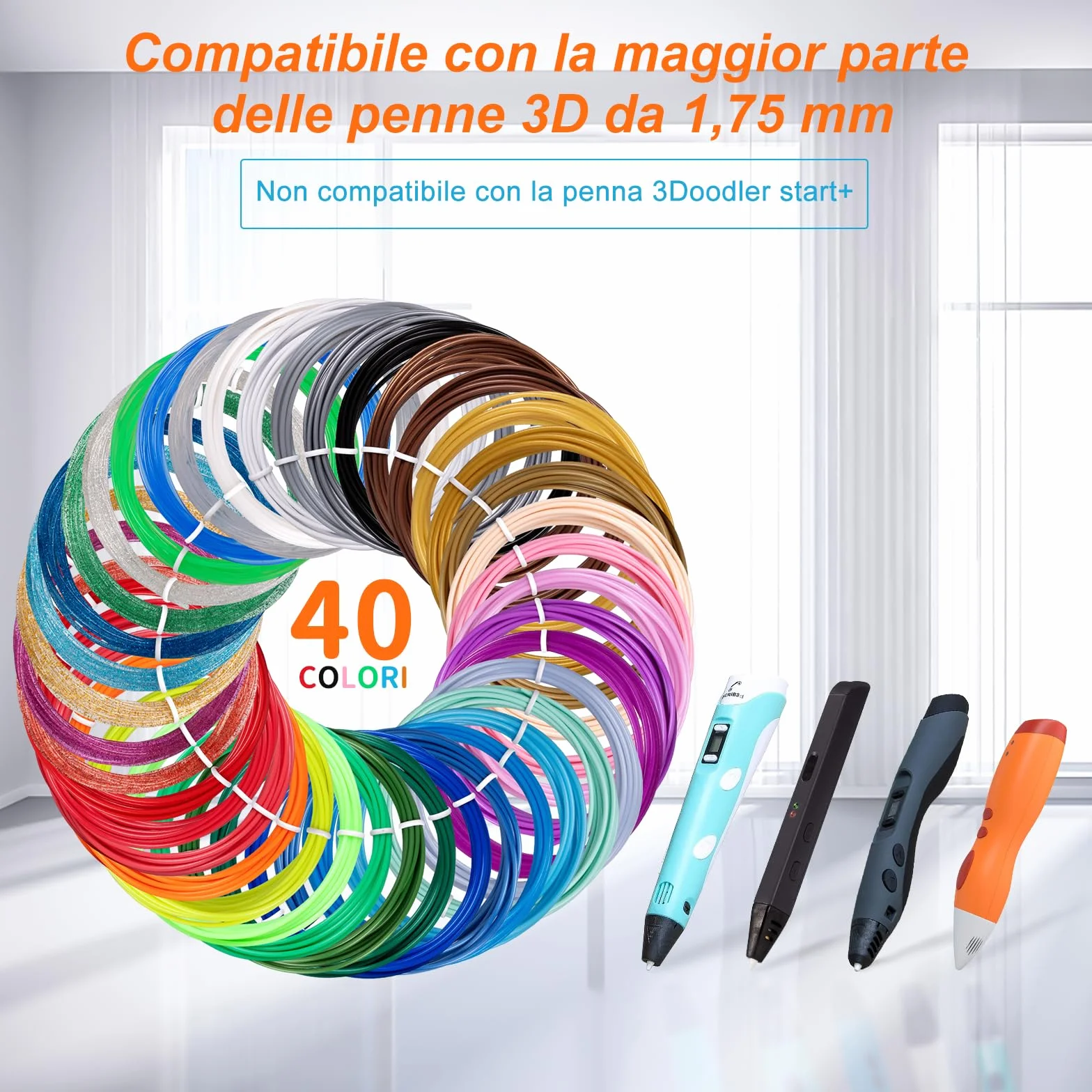 Kretrum 40 colori 3D penna filamento PLA 1,75 mm compatibile MYNT3D SCRIB3D 394 piedi