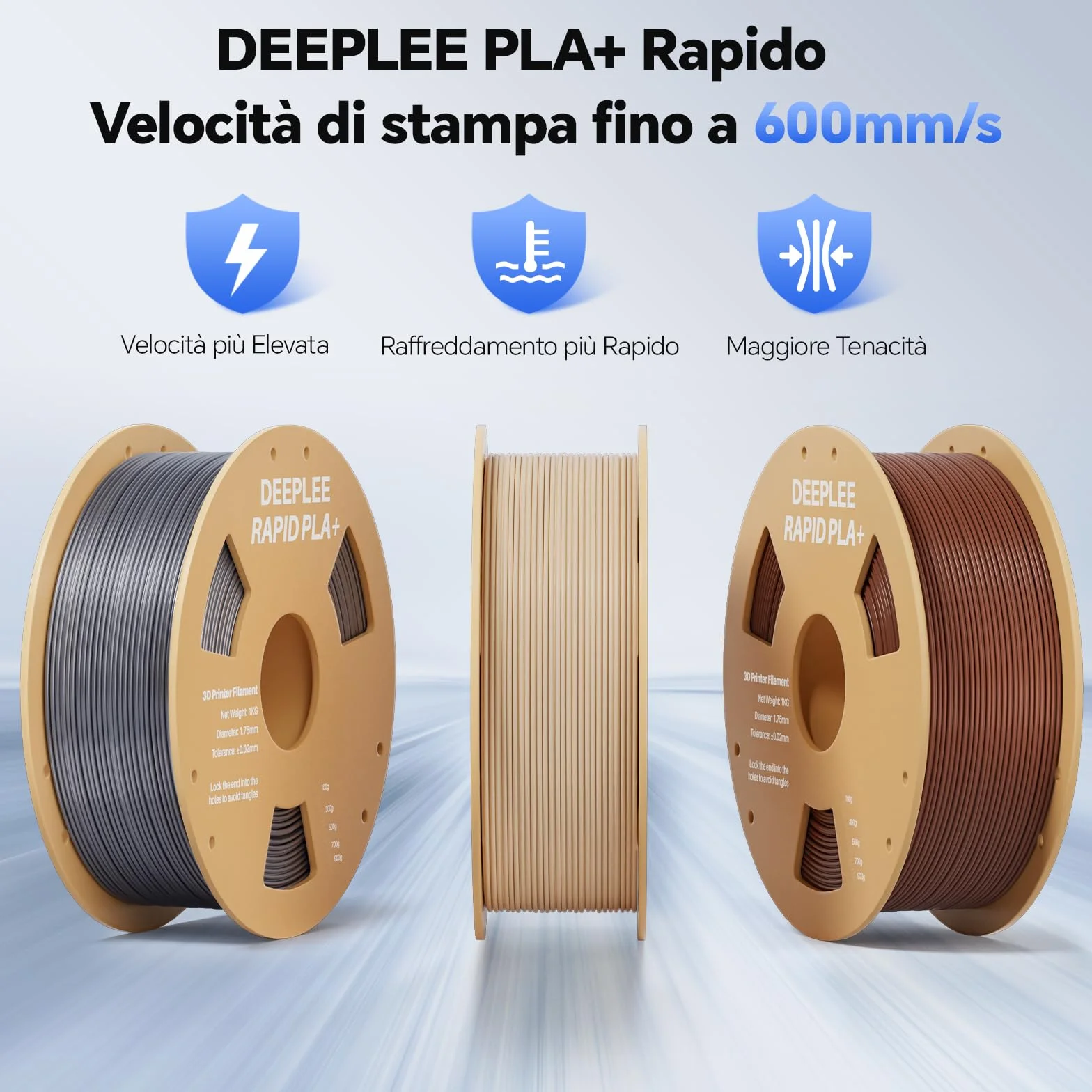 DEEPLEE Filamento PLA+ Rapido 1.75 mm Bianco 1 kg Alta Velocità 600 mm/s Precisione ±0.02 mm per Stampanti 3D FDM