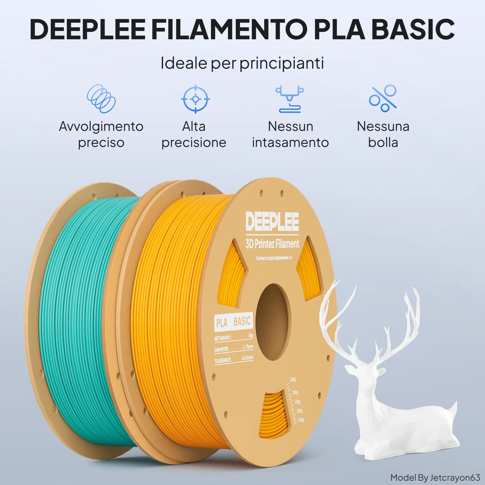 DEEPLEE Filamento PLA Basic 1.75 mm 1 kg Beige Precisione ±0.02 mm per Stampanti FDM