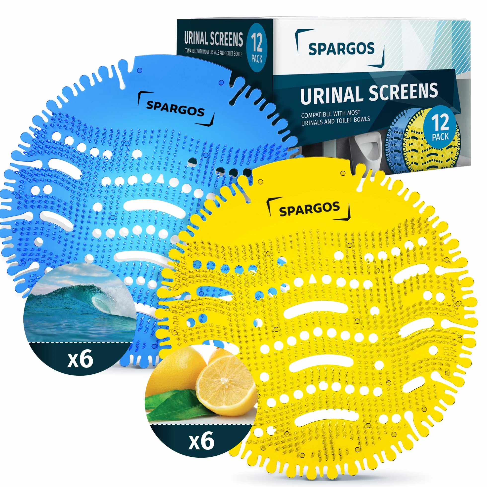 Spargos Urinal Screen 12 pz Neutralizzatore di schizzi e odori Blue Ocean Breeze Limone