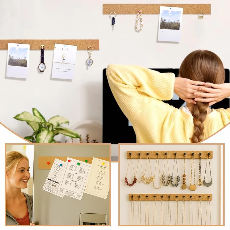 PH PandaHall Strisce di Sughero Adesive 8m 25mm Rotolo per Bacheche Ufficio Scuola Casa