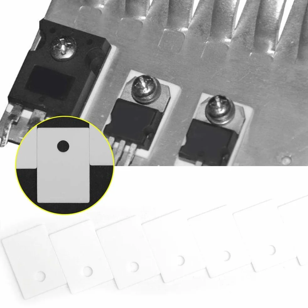 ViaGasaFamido Ceramica Isolante TO-220 per MOSFET e IGBT - 100 Pezzi con Alta Conducibilità Termica 20-25W/m.k, Foro 3.2mm, Dimensioni 14x20x1mm, Resistente 15KV