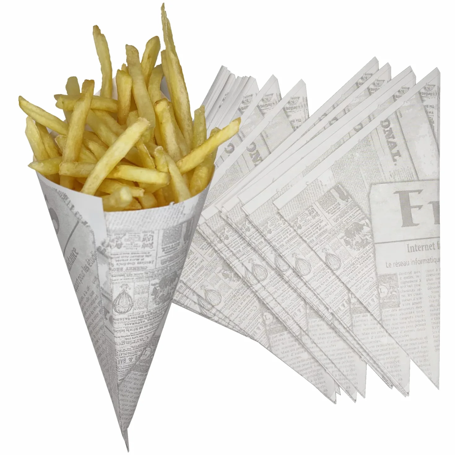 Carta Cono per Patatine Fritte 100 unità 21x21x30 cm Sacchetti Anti Grasso