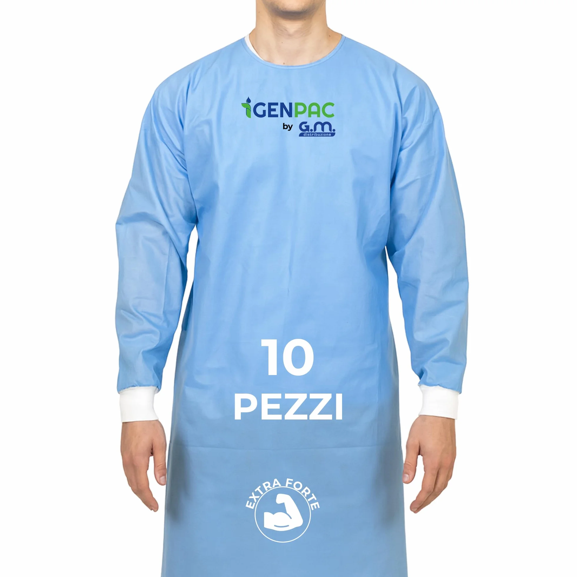 GM 10 Camici Taglia XL in TNT 40 g/m² - Camici Monouso Idrorepellenti e Antistatici, Con Polsini in Tessuto Elastico, Adatti per Ospedali, Laboratorio, Ambulatorio, Cliniche e Case di Riposo
