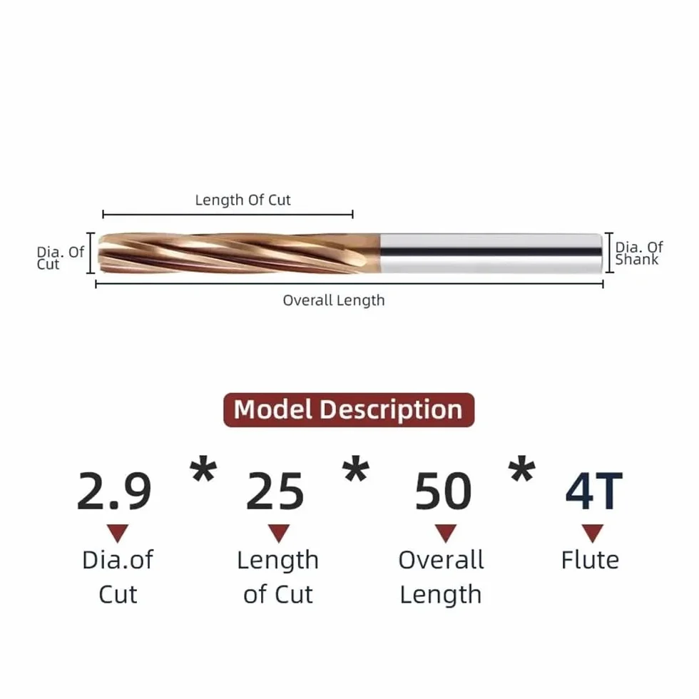 Alesatore a Macchina con Scanalatura a Spirale 2,9-4,24 mm, Fresa in Metallo Duro Integrale CNC per Metallo e Acciaio (2.98x60x100x4T)