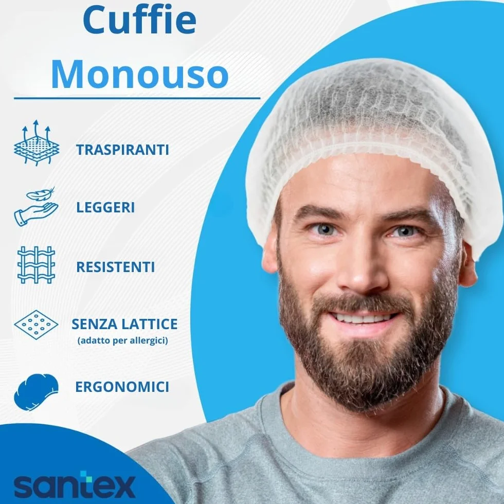SANTEX 100/300 Cuffietta Chirurgica – Capello Chef – Cuffia Chirurgica – Cuffia Monouso – Capello Da Chef – Tappi Per Alimenti – Cuffieta Monouso – Cuffia Capelli – Cuffiette Chirurgiche (300)