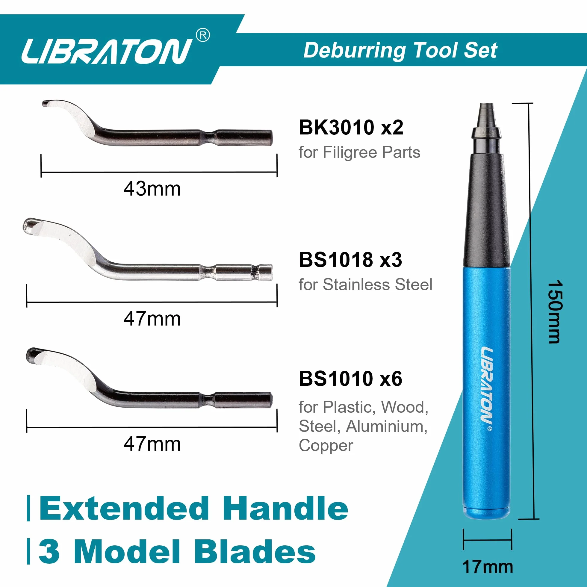 Libraton Sbavatura Strumento, Utensile di Sbavatura Universale con 11 Lame in Acciaio ad Alta Velocità, Testa Rotante a 360 Gradi, Manico Lega di Alluminio, Sbavatore per Stampa 3D, Metallo, Resina