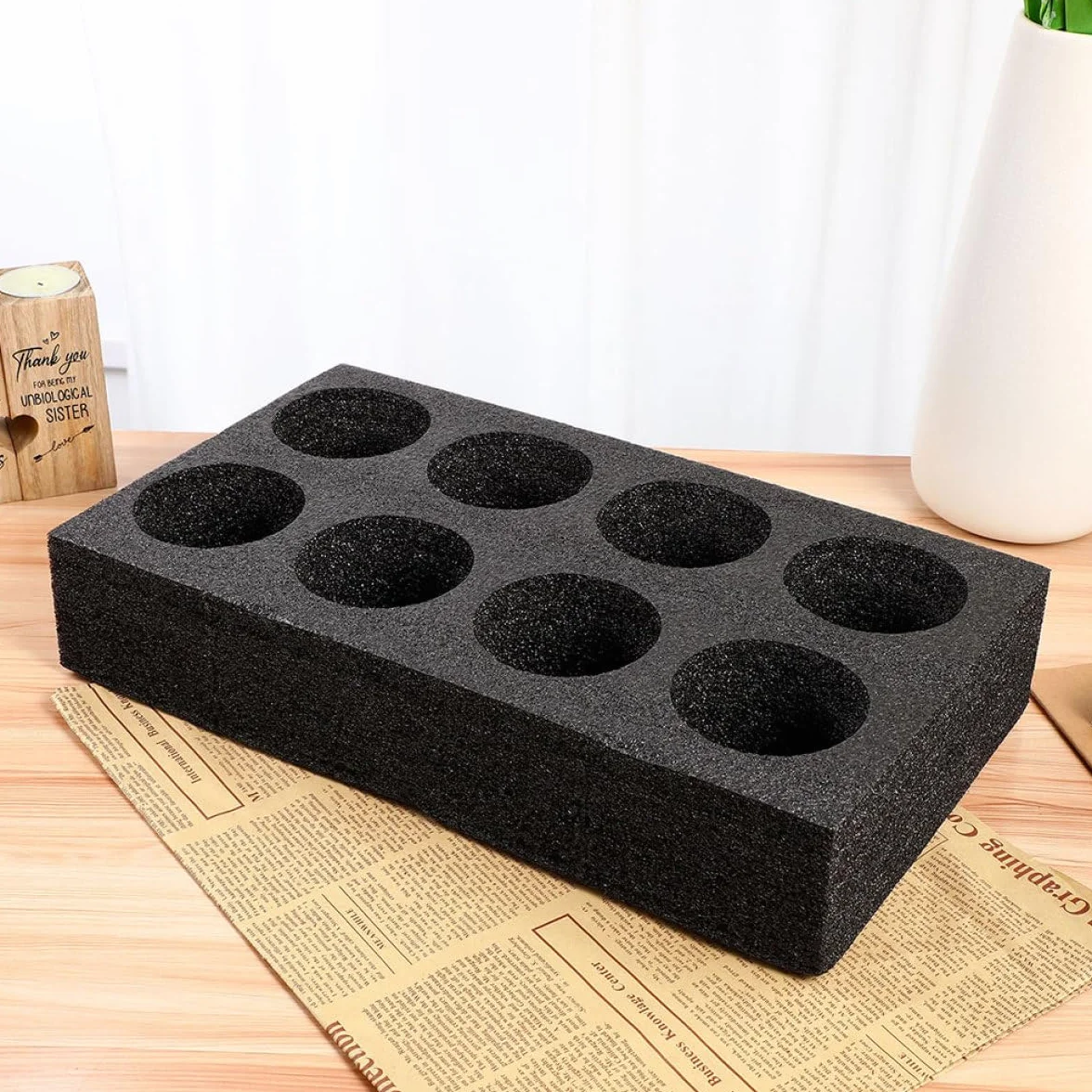 Portabicchieri da Asporto 4 Pezzi in Schiuma di Cotone Perlato Nero Design a 8 Fori