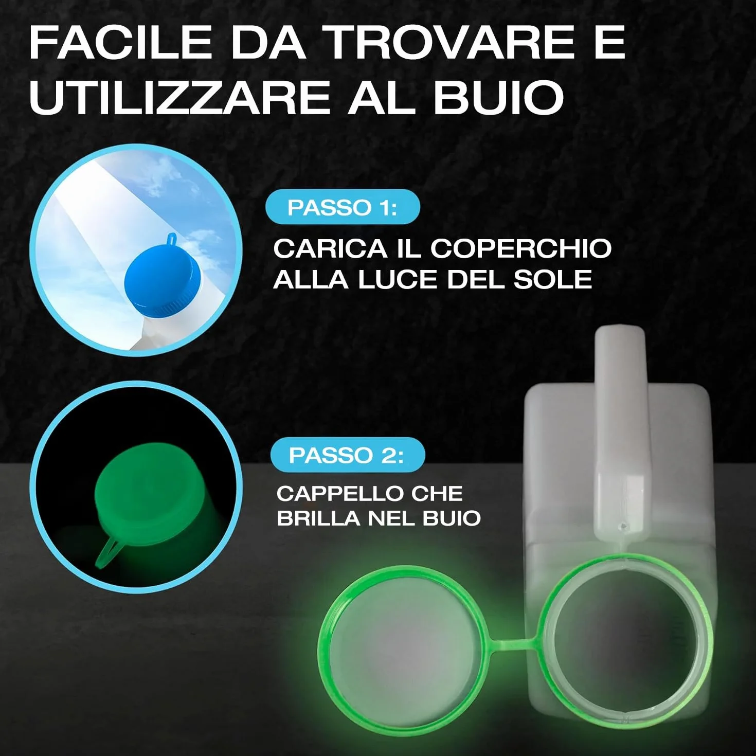Urinatoio da Uomo 1000mL Plastica Spessa con Coperchio Fluorescente 2 Pezzi - Catino da Letto con Tappo Anti Goccia Portatile