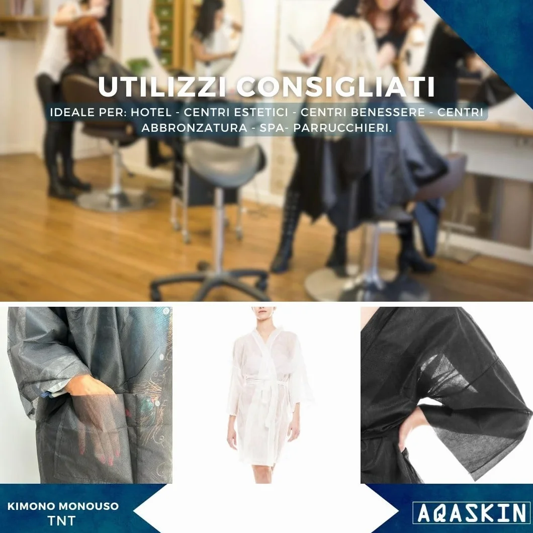 Kimono Monouso Estetista in TNT 30gr/m2 - Confezioni da 20 pz - SCONTI QUANTITà - Confezionati singolarmente - Dimensioni 100x140cm - Tasca e Cinturino