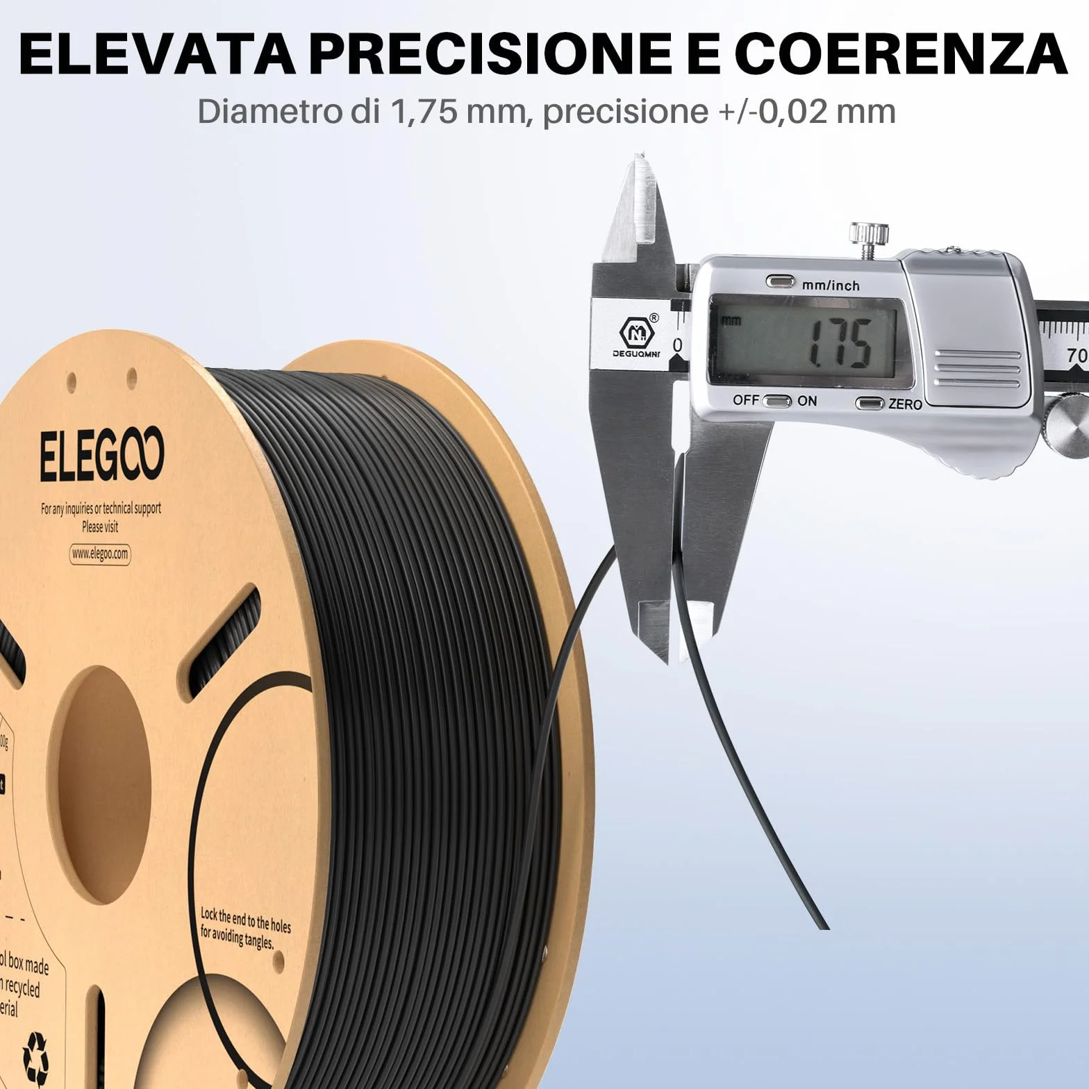 ELEGOO Filamento PLA+ 1.75mm Bianco 1KG, Precisione Dimensionale +/- 0.02mm