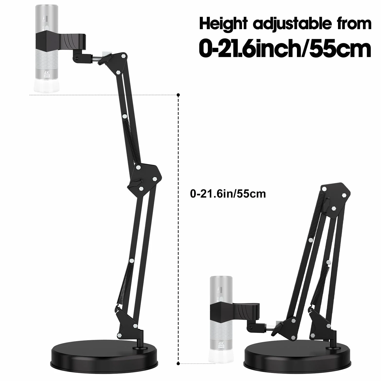 Supporto per microscopio universale 55 cm, diametro 6 cm, morsetto da tavolo