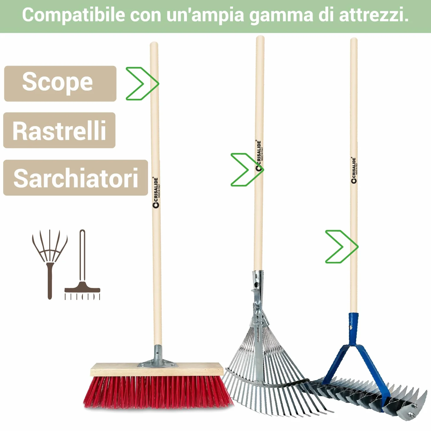 Crisalide Manico in Legno di Faggio Multiuso 150 cm Attacco Conico Made In Italy