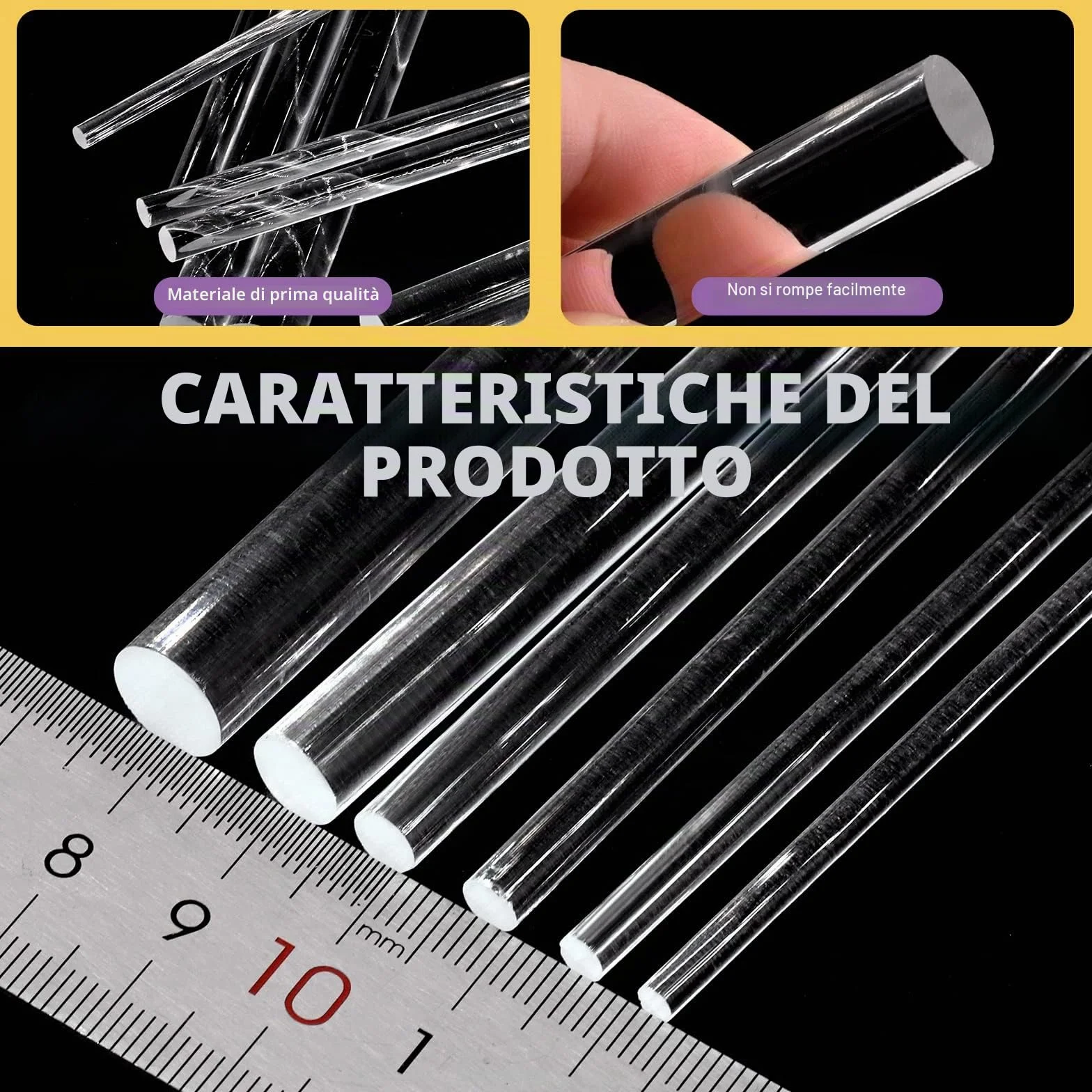 Swpeet Bastoncini di tassello in acrilico, 30 pezzi, diametro 3 mm, 4 mm, 5 mm, 6 mm, 8 mm, 10 mm di lunghezza, 300 mm, bianco, assortimento in acrilico trasparente, rotondi, solidi, per modellismo