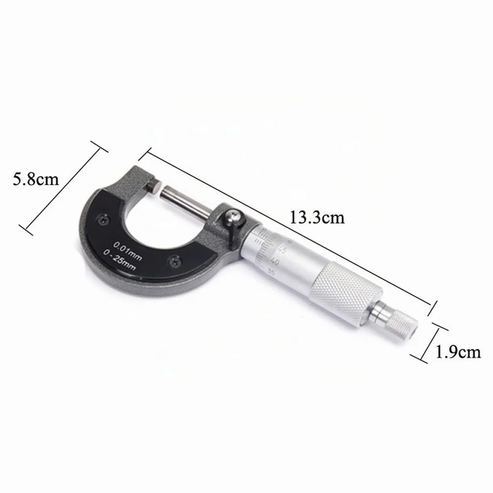 Beslands Micrometro Externo Exterior Calibrador 0-25 mm 0,01 mm Alta Precisione