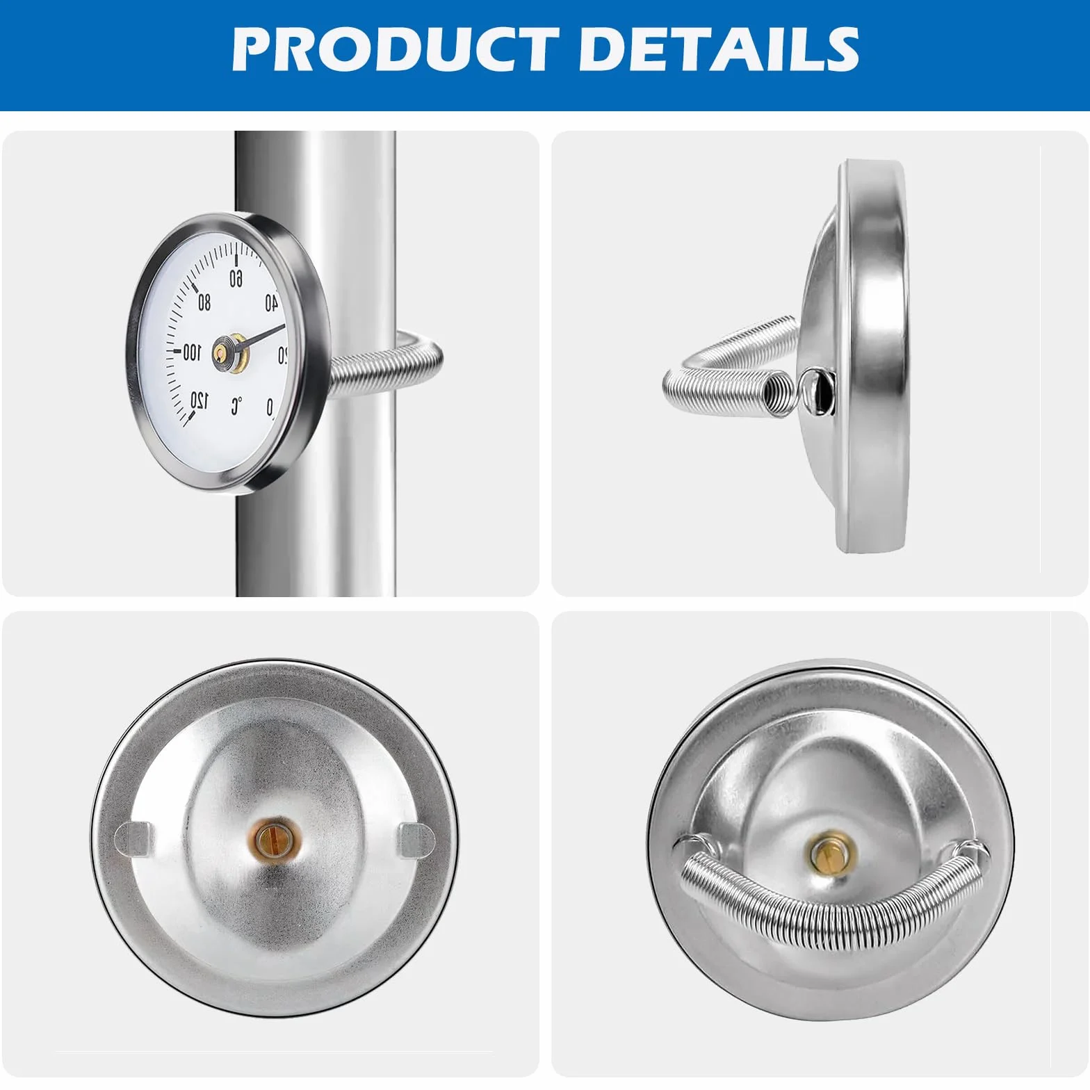 Termometri per Tubi di Riscaldamento, 5 Pezzi Termometro Bimetallico 63 mm per Tubi Superfici Olio