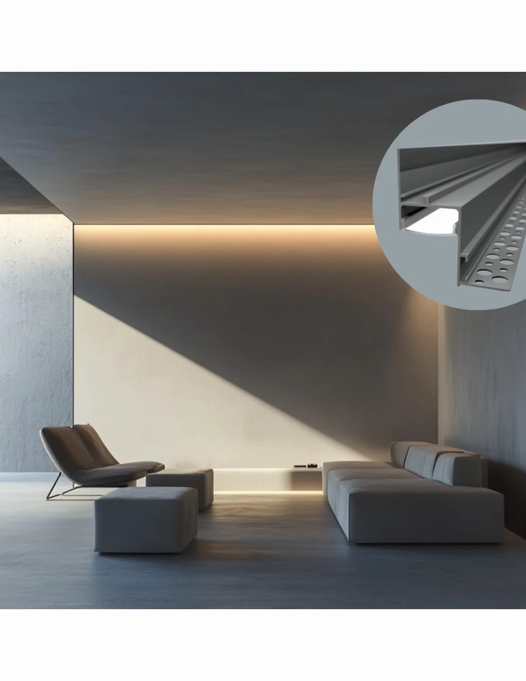 Profilo in Alluminio Aurora 2m per Cartongesso per Strisce LED Cover Opaca