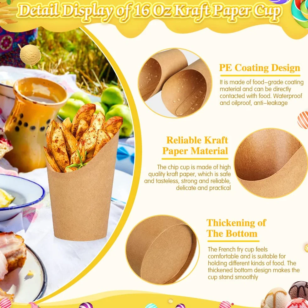 REFORUNG 50 Pz Contenitori per Patatine Fritte 12oz Tazze di Carta Kraft per Snack