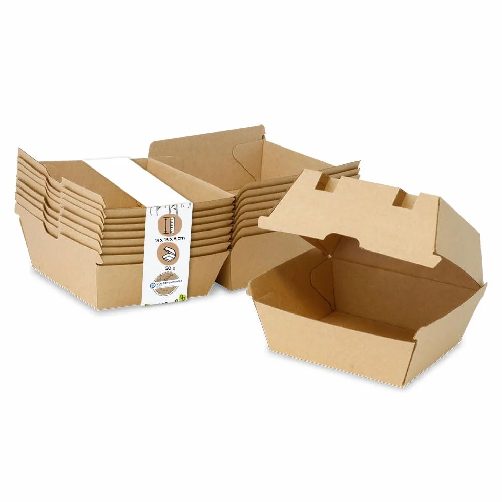 GREENBOX Burger Box 50 pezzi 13 x 14 x 8 cm Kraft cartone biodegradabili