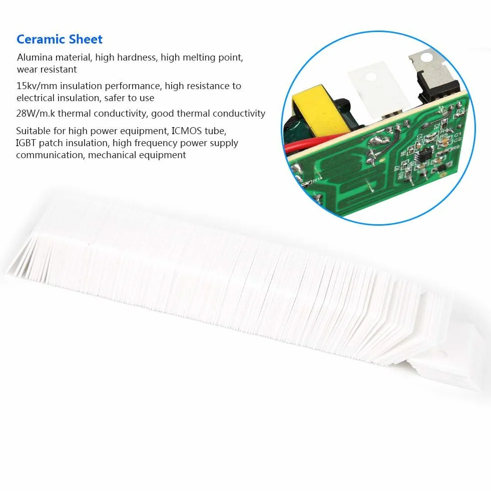 ViaGasaFamido Ceramica Isolante TO-220 per MOSFET e IGBT - 100 Pezzi con Alta Conducibilità Termica 20-25W/m.k, Foro 3.2mm, Dimensioni 14x20x1mm, Resistente 15KV