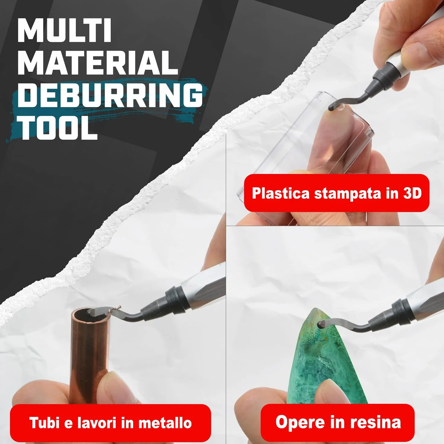Sbavatore con 10 lame in acciaio ad altissima velocità - Funziona su bordi in metallo, resina, PVC e plastica stampata in 3D