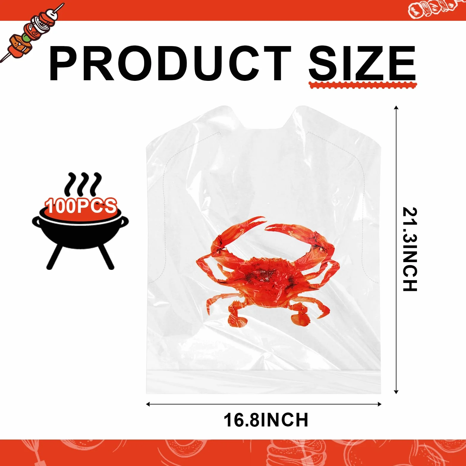 100 pezzi Bavaglini monouso per frutti di mare 43 cm Bavaglini impermeabili per aragosta, gamberi e frutti di mare per bollitura, barbecue e uso in ristorante
