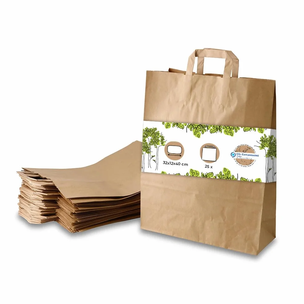 GREENBOX Sacchetti di carta ecologici grandi 32x12x40 cm 25 szt biodegradabili compostabili