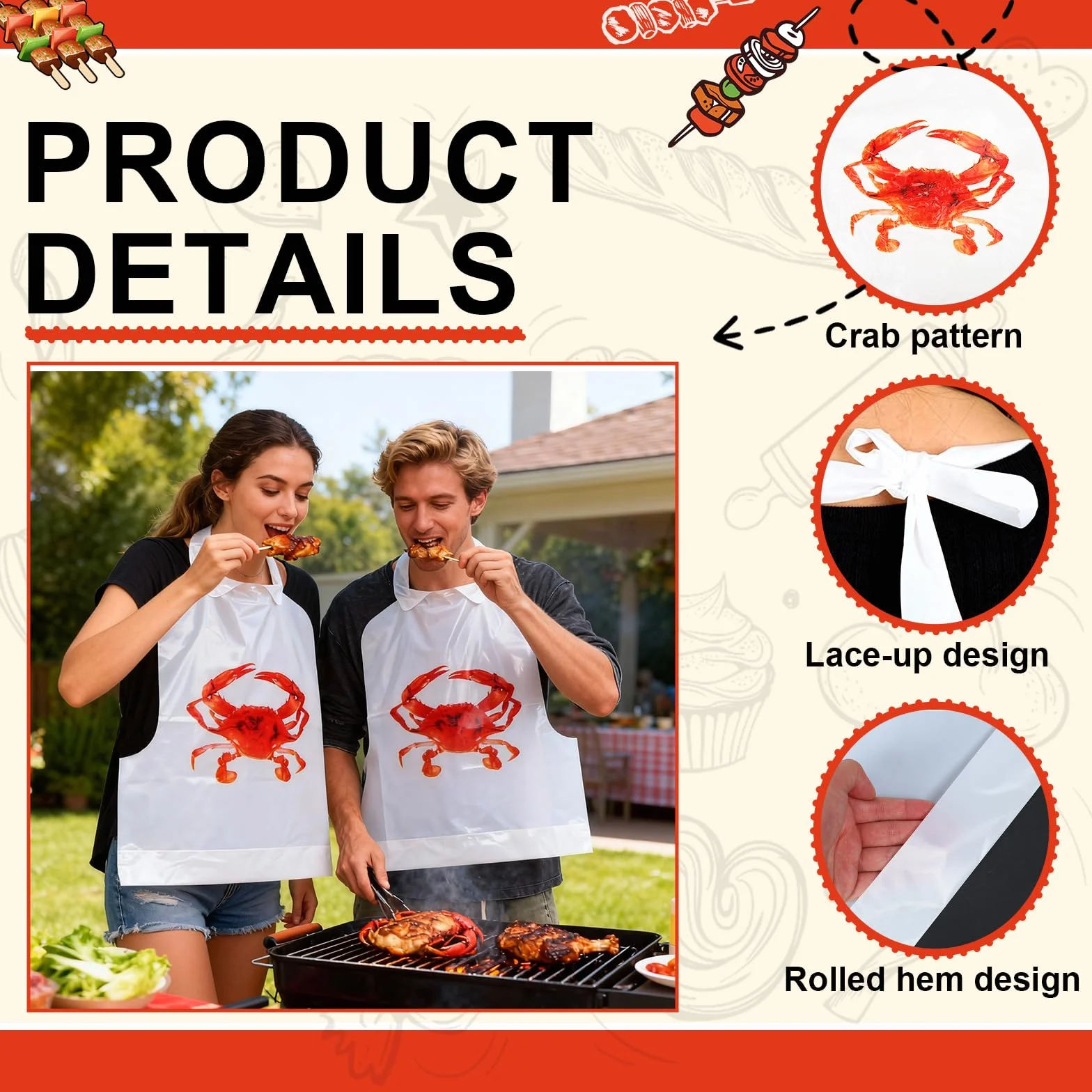 100 pezzi Bavaglini monouso per frutti di mare 43 cm Bavaglini impermeabili per aragosta, gamberi e frutti di mare per bollitura, barbecue e uso in ristorante