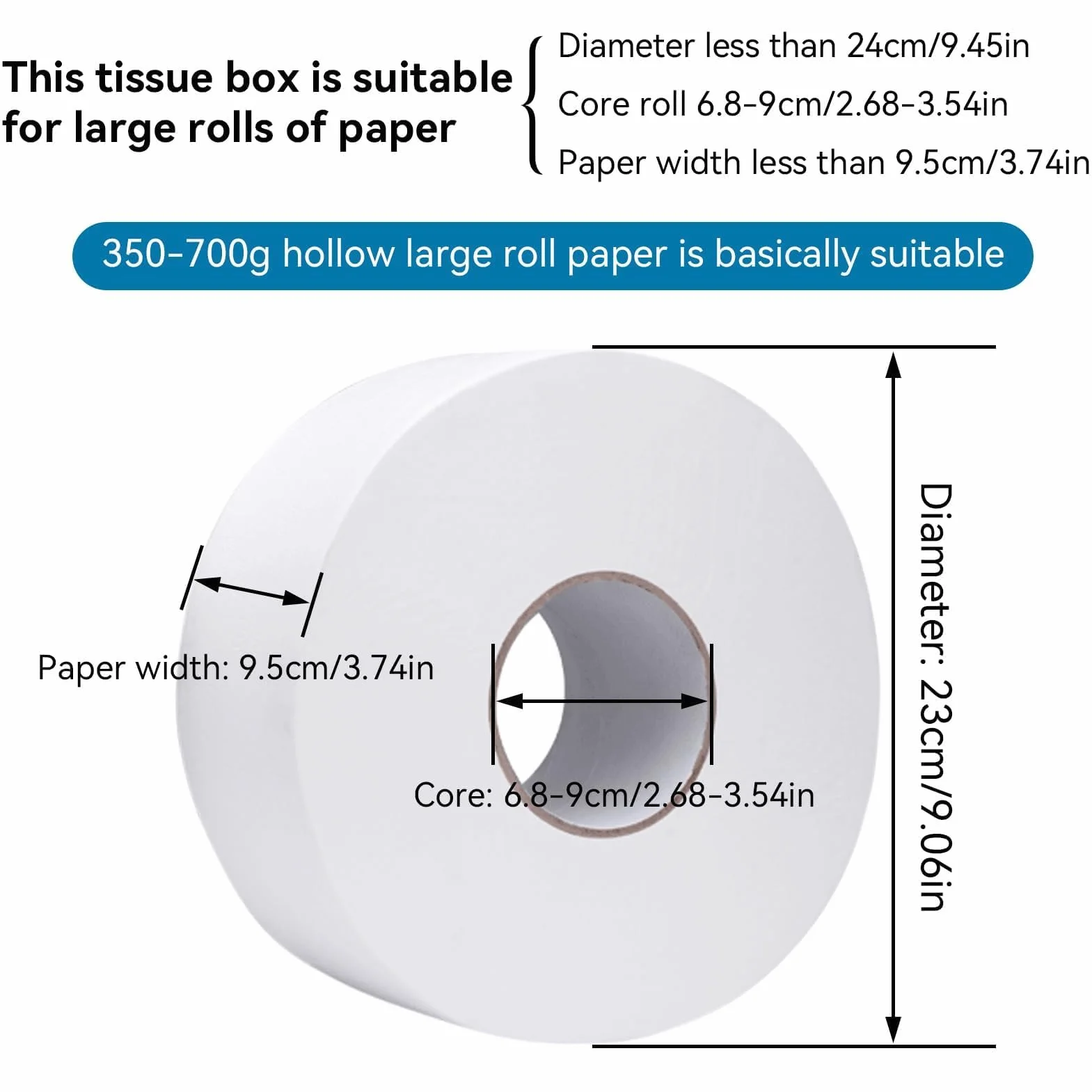 HERCHR Dispenser Carta Igienica a Parete, Jumbo Rotolo Singolo, Diametro Inferiore 24 cm Nero