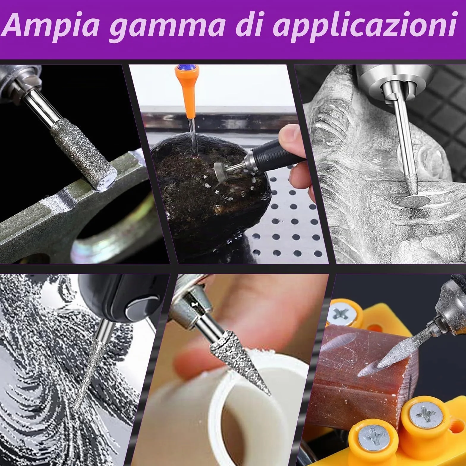 Set di 52 frese diamantate, compatibili con Dremel, accessori rotanti con fusto da 3 mm, vestibilità per vetro, pietre preziose, dettagli di giada, incisione e foratura