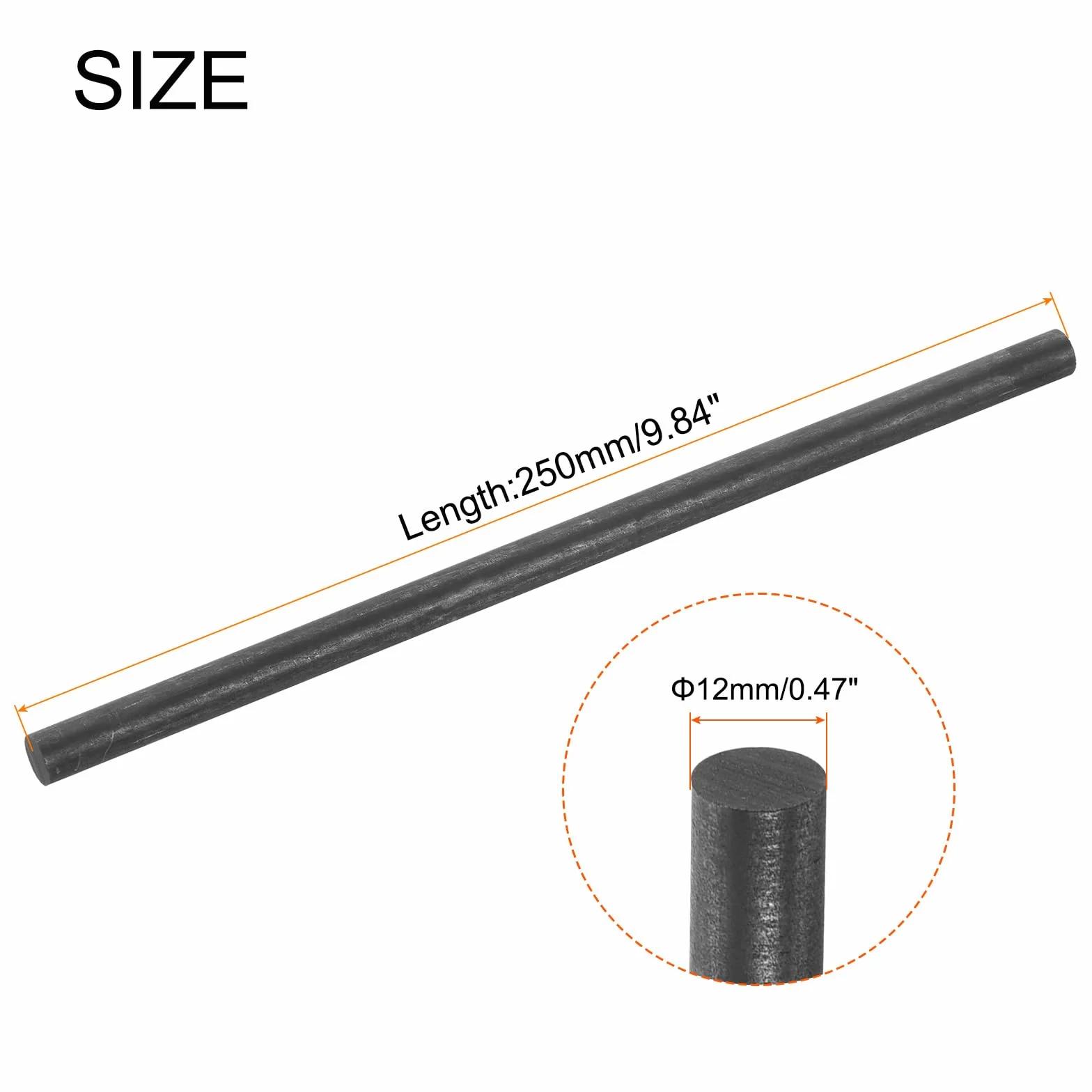Astina di Stiratura in Grafite Cilindrica Carbonio 250x12mm Nero Confezione da 3