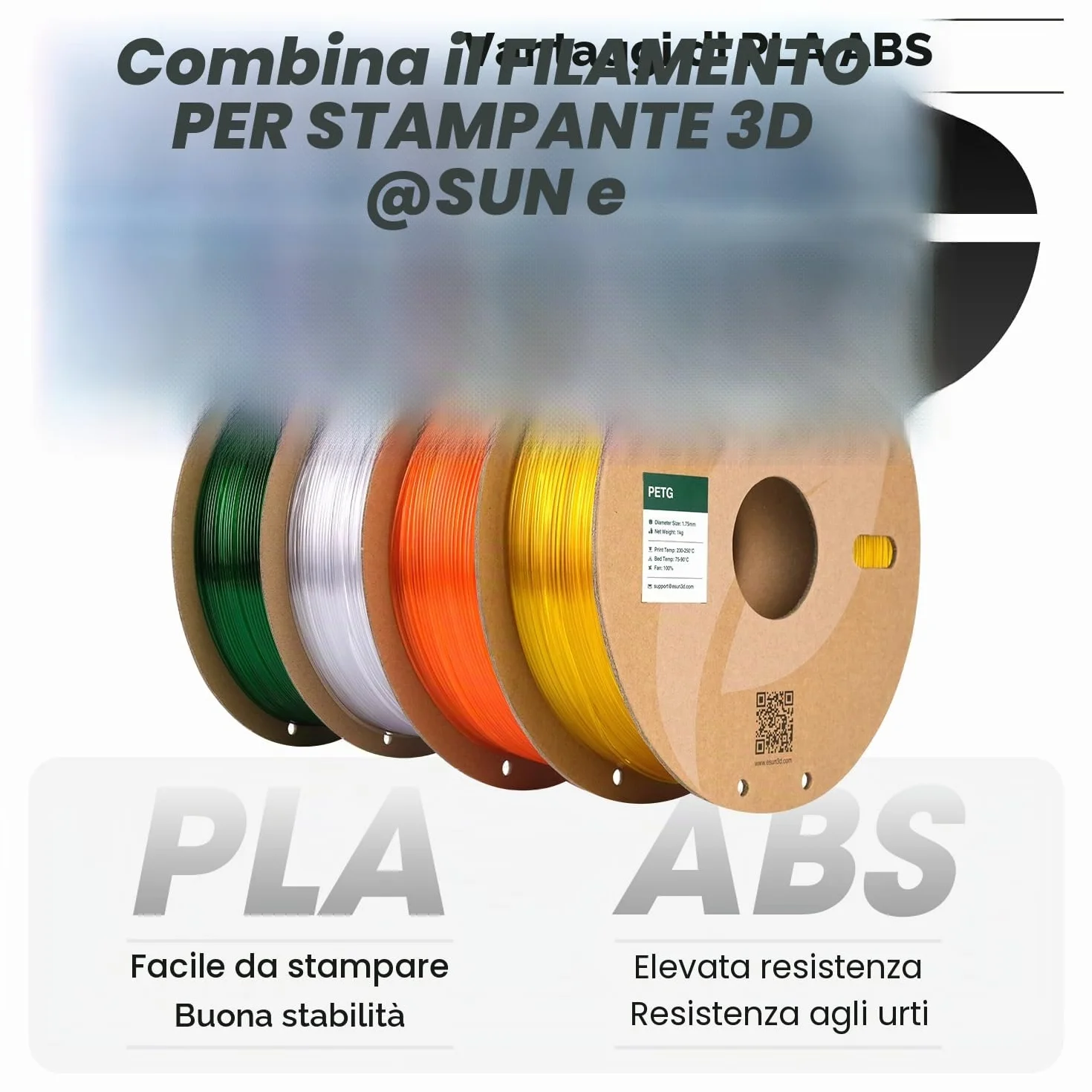 eSUN Filamento PETG 1.75mm 1kg Bobina per Stampante 3D, Precisione Dimensionale +/- 0.05mm, Naturale