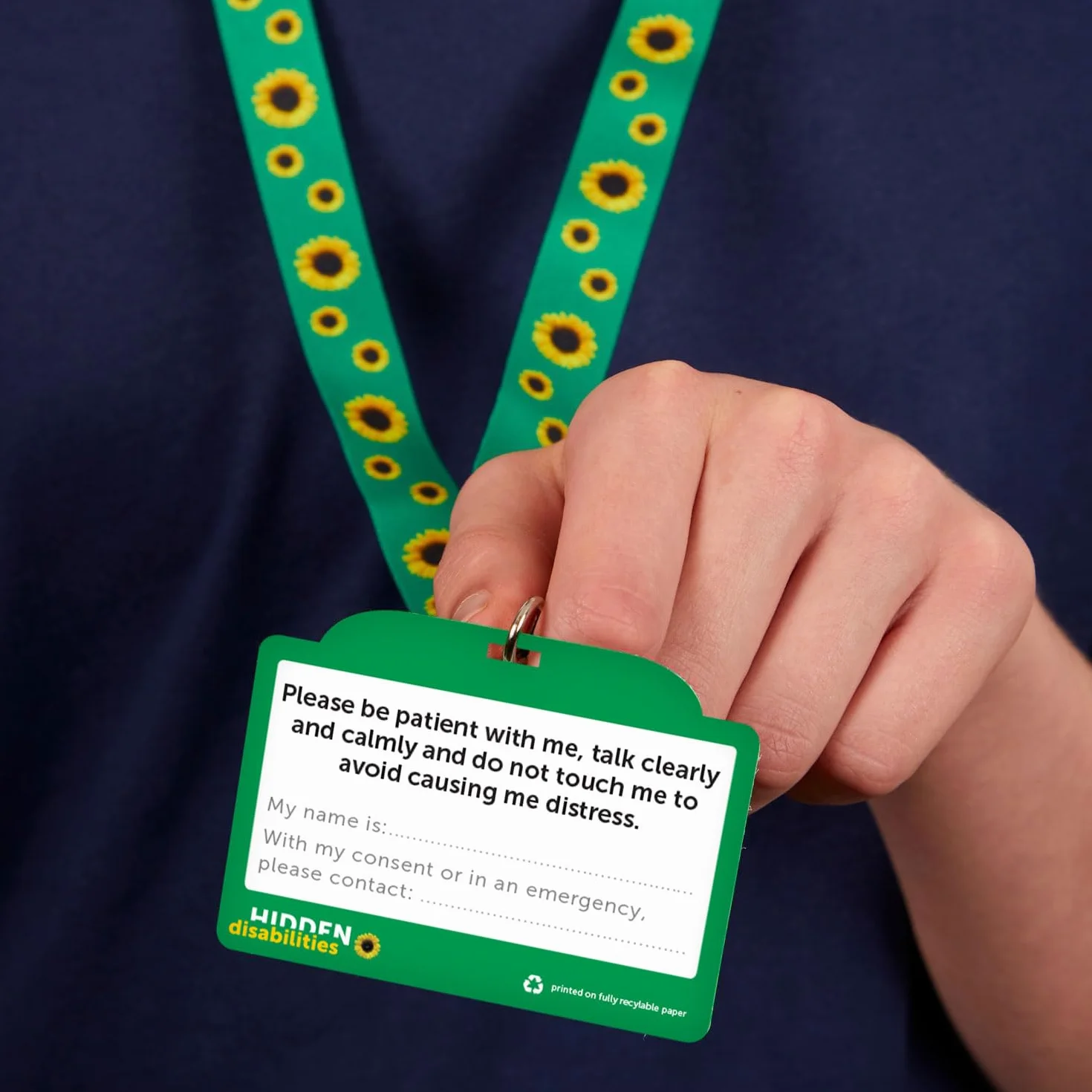 Generic - Scheda di sensibilizzazione sull'autismo con cordino a girasole per disabilità nascoste, carta nascosta per disabilità